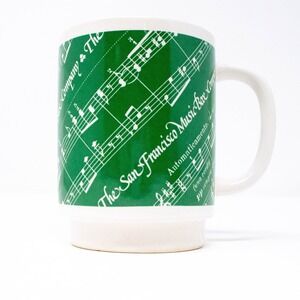 Vintage San Francisco Music Box‎ Company Green Music Notes Ceramic Mug